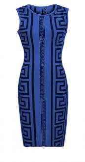 Geometrické šaty s atraktívnym vzorom modré