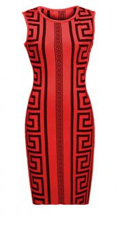 Geometrické šaty s atraktívnym vzorom červené